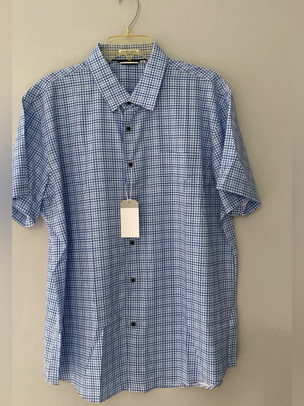 Dad Shirt Golf club Blue Check Short-Sleeve Button-Up Shirt Lightweight